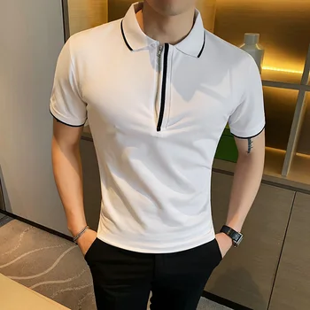 

British Style Summer Knit Polo Shirt Men Fashion 2020 Turn Down Collar Men Polo Shirt Short Sleeve Slim Fit Casual Polos Homme