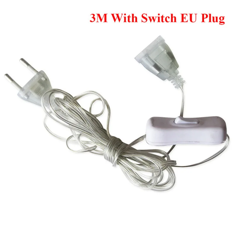 3 Meters String Extension Cord for Garland with Switch Turn ON/OFF LED String Adapter Christmas Decorations Garland EU/US Plug led string lights string lights