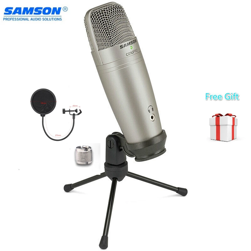 

Samson C01u Pro Pop Filter Usb Studio Condenser Microphone Real-time Monitoring Large Diaphragm Condenser Mic For Broadcasting