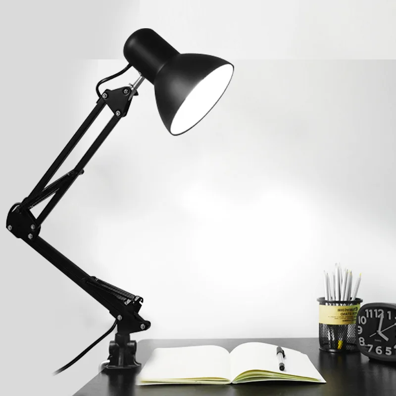 

College Student Dormitory E27 Bulb Desk Eye Protection Lamp Bedroom Bedside Plug Long Arm Folding Learning Lamp