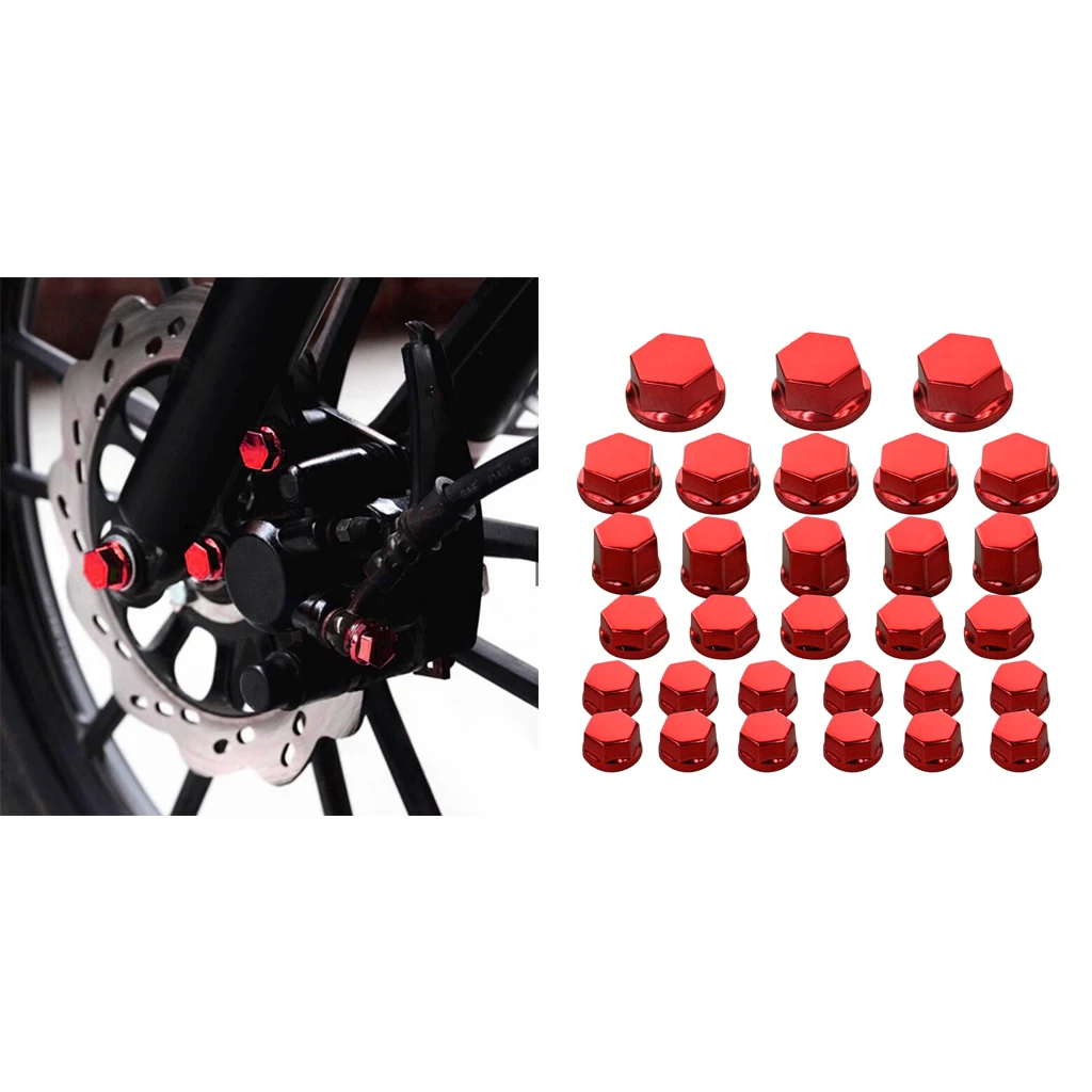 30Pc Motorcycle Nut Screw Cover For Yamaha For Kawasaki  Red