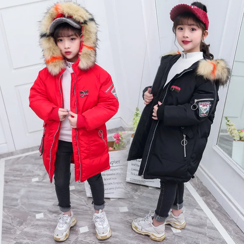 Одежда для маленьких девочек, куртка, пальто пуховик детское плотное теплое хлопковое пальто пуховик с капюшоном и большим меховым воротником для маленьких девочек