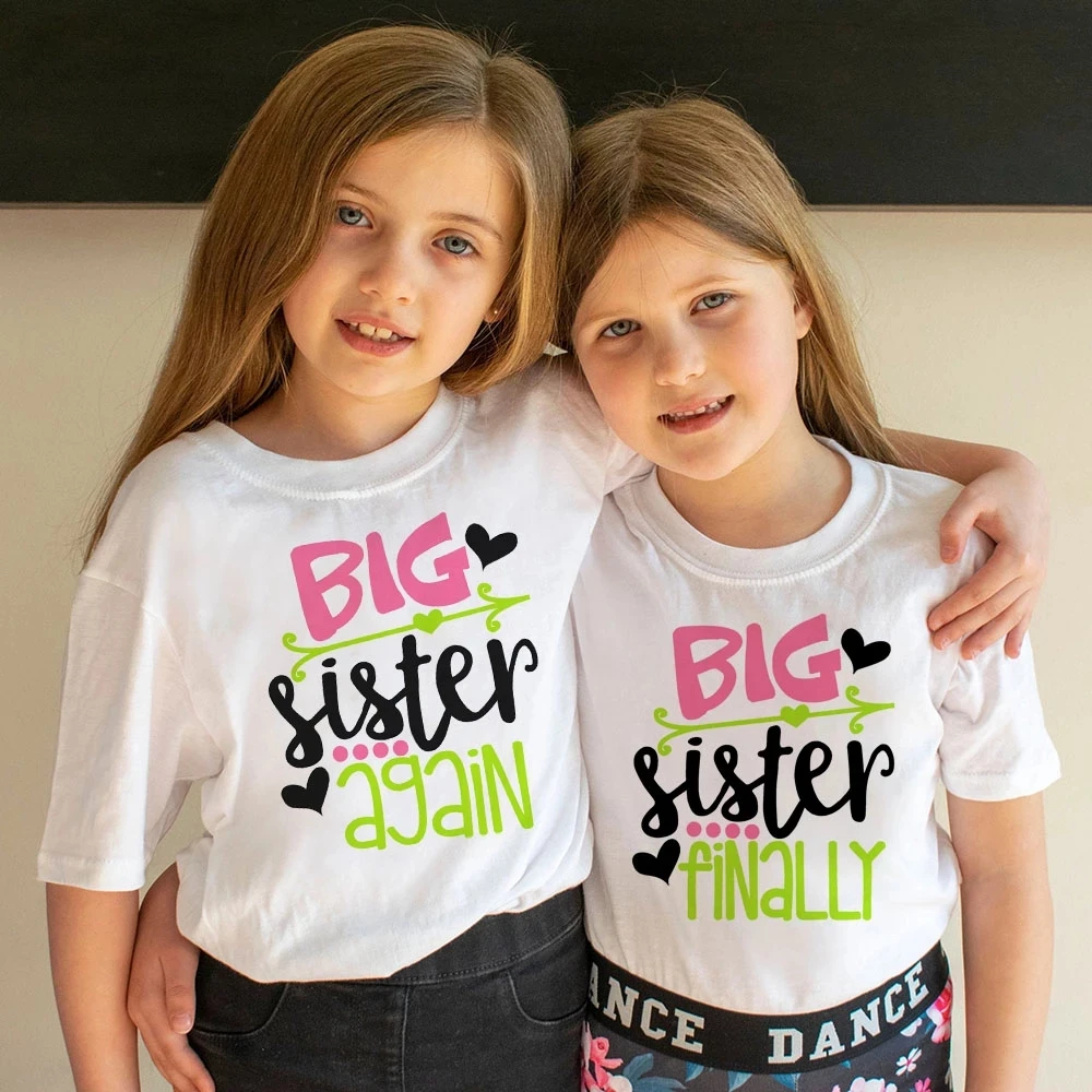 

2021 Big Sister Again/Finally Shirts Sisters Matching Outfits Big Sister Again Sisters Family Look Matching Anouncement Tops Tee