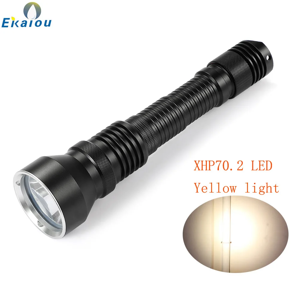 

New Underwater 100m Diving Flashlight XHP70.2 LED Yellow Light Waterproof Tactical High Power Diving Torch