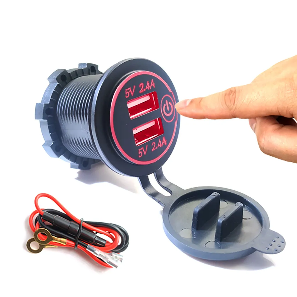 Автомобильный usb Зарядное устройство 12 V-24 V Водонепроницаемый 3.1A& 4.2A& 4.8A Dual USB быстрой Зарядное устройство гнездо Мощность розетка с сенсорным переключателем для iPhone - Название цвета: Красный