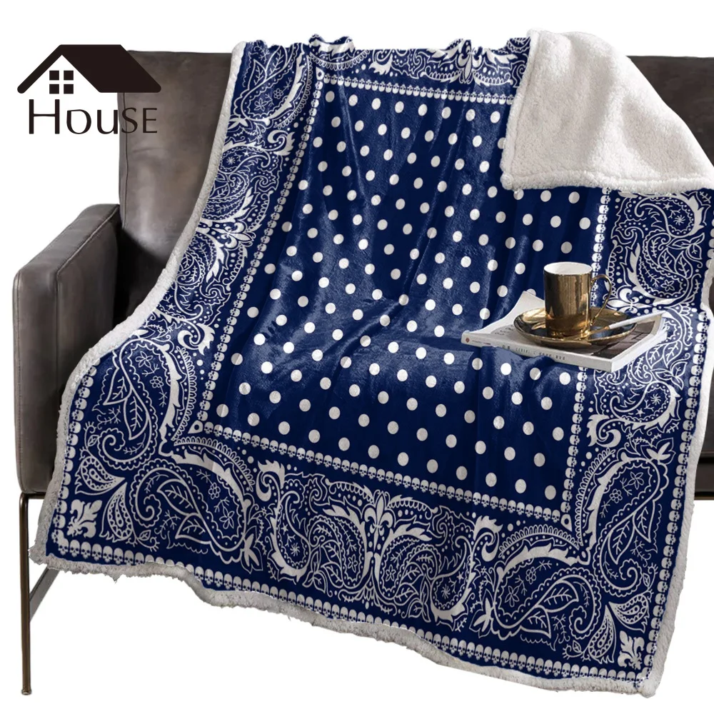 

BIGHOUSES Throw Blanket Blue Ethnic Dot Lace Fashion Art Square Fleece Blankets Winter Blanket Personalized Blankets Bedclothes