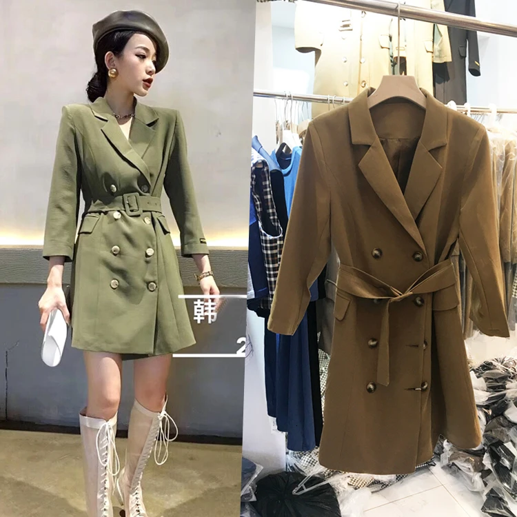 XUXI, осень, Женское пальто, высокая талия, тонкая, темперамент, оба ряда, пряжка, длинный рукав, женская одежда, Moda Mujer FZ0090