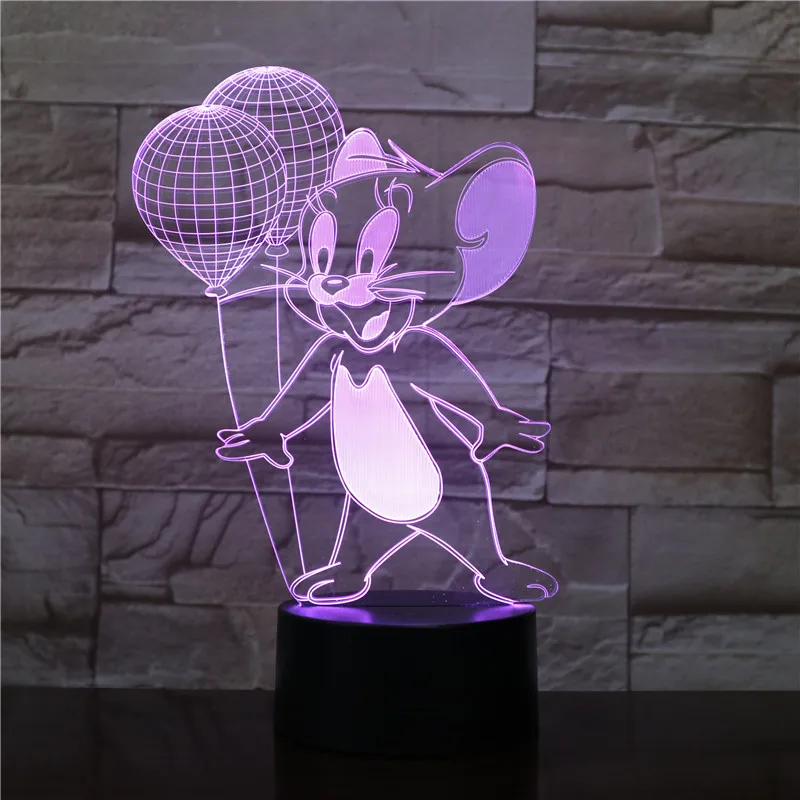3D Led Night Light Lamp Tom and Jerry Mouse Balloon Figure Home Decor Bright Base Cartoon Birthday Gift Kids Bedroom Table Light