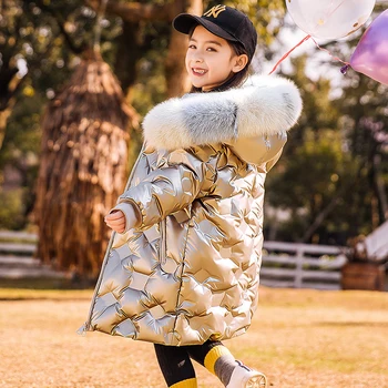 

Winter Jacket For Girls Long Down Jacket Fashion Waterproof Coat Thick Snowsuit Kids Boy Clothes Hooded Parka Real Fur 5-14 Year