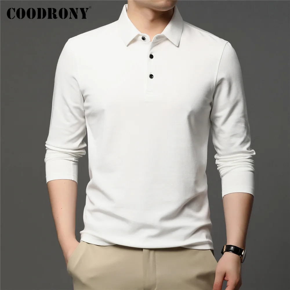 COODRONY Brand Spring Autumn New Arrivals High Quality Pure Color Business Casual Long Sleeve Polo-Shirt Men Clothing Tops C5050