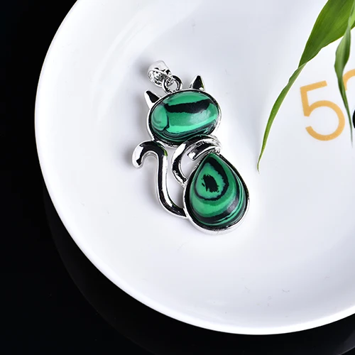 malachite Ожерелье из натурального камня, подвеска для девочки, милый кот, в форме рок, розовый кварц, агат, цепочка из бисера, аура, ювелирное изделие, подарок, ювелирное изделие - Цвет: malachite