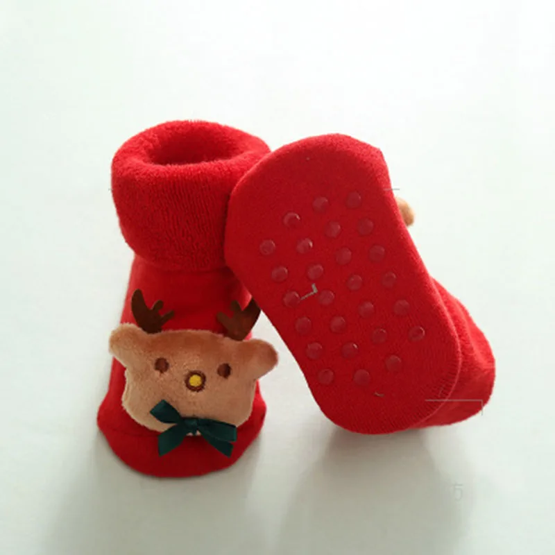 Рождественский подарок; носки; тематические детские хлопковые носки с героями мультфильмов для новорожденных; зимние детские Нескользящие носки унисекс для малышей