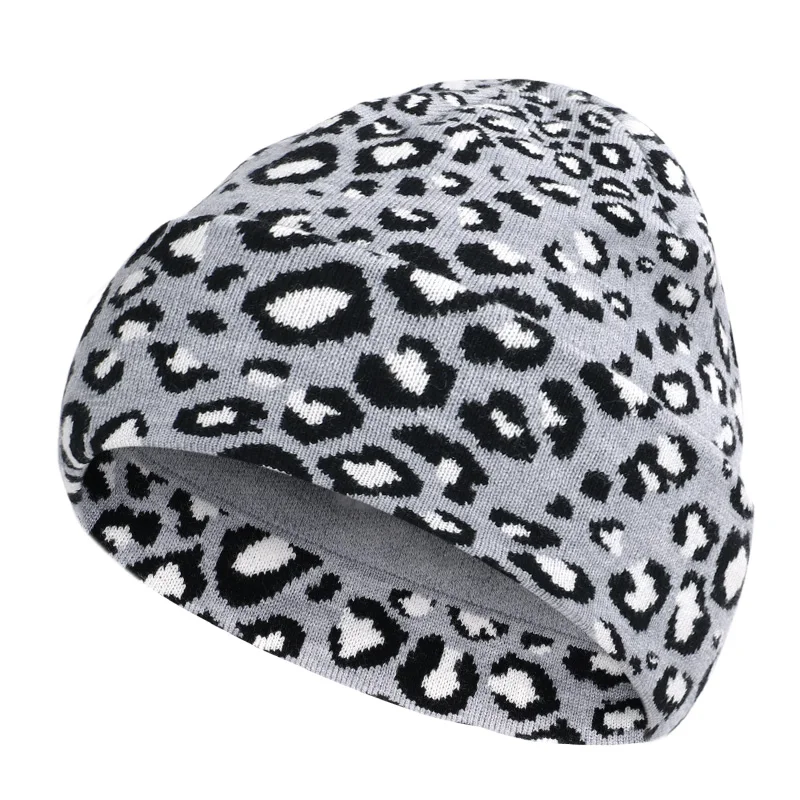 Зимняя шапка для взрослых женщин мужчин зимняя женская вязаная шапка леопардовая вязаная шляпа теплая шапка леопардовая шерстяная женская шапка - Цвет: Light gray