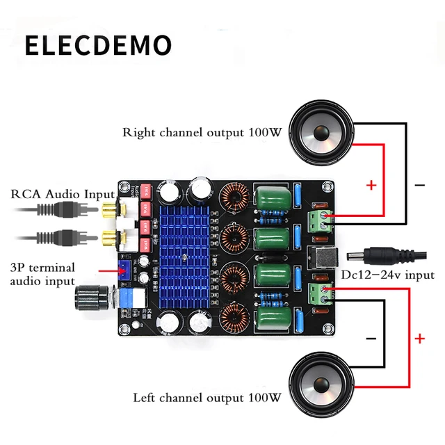 Xh M590 Digital Power Amplifier Board Tpa3116d2 Audio Amplifier Board Double 100w High Power 12 24v Demo Board Accessories Aliexpress