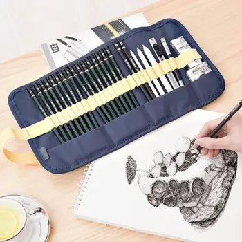 

27pcs Sketch Pencil Set Professional Sketching Drawing Roll Up Bags Kit Painter