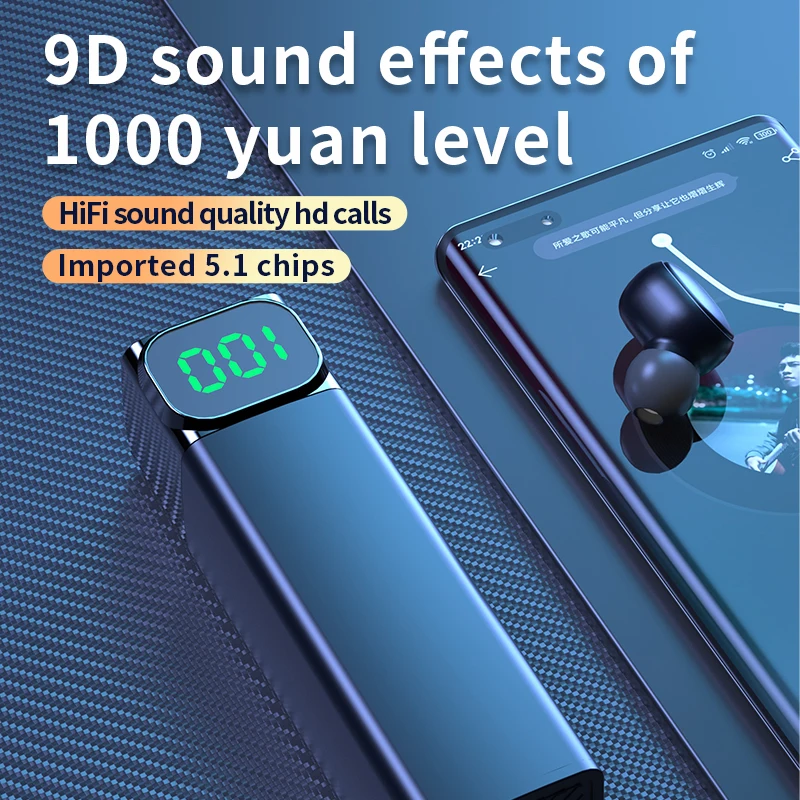 TWS Wireless Headphone Bluetooth V5.1 Earphones HIFI Stereo LED Display Sports Waterproof Noise Reduction Earbuds For HUAWEI IOS