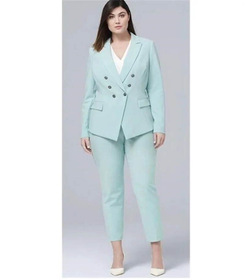 Light Blue Women Pant Suits Jacket+Pants Women Business Womens Pantsuit Office Uniform Style Female Trouser Suit Custom Made