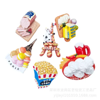 

1pc French iron tower food bread popcorn cheese fridge magnets decoration 3D cute refrigerator magnetic force message stickers