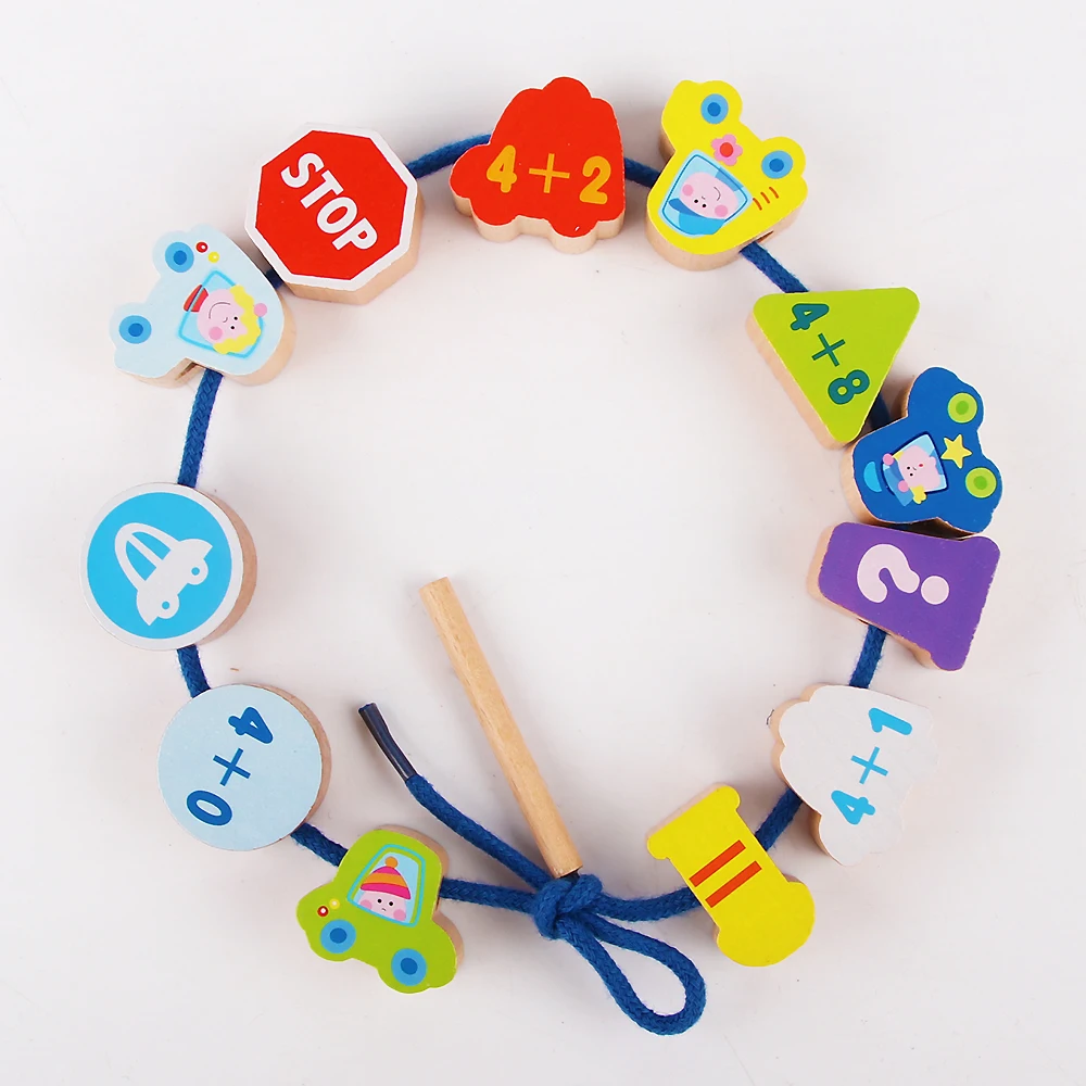 12PCS Wooden beaded toys Car / Fruit / Animal / Fish Exercise hand-eye coordination Baby child toys Free shipping