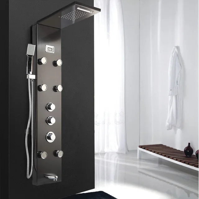 KEMAIDI 12 выбор черный душевой колонковый смеситель для ванной кран температура цифровой светодиодный дисплей душевая панель массажная система для тела струи - Цвет: Dark Gray D
