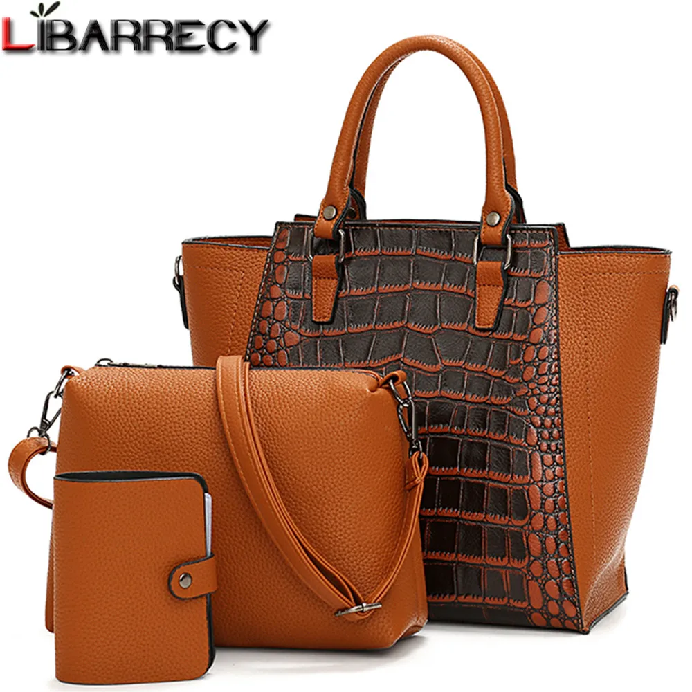 

3sets Rivet Splice Vintage Purses and Handbags for Women Stone Pattern Shoulder Messenger Bag High Quality Leather Composite Bag