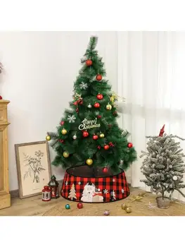 

Christmas Tree Skirt Santa Claus Red and Black Plaid Base Collar Around Decor 57BB