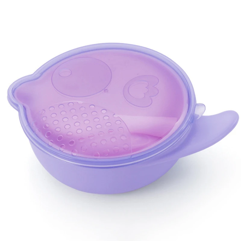 purple Милые детские Мультяшные двухслойные блюда, детский пищевой контейнер, подстилка, миска для кормления, детская посуда - Цвет: purple