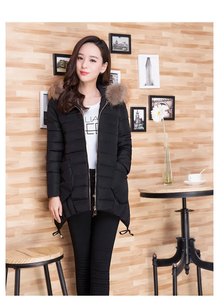 

2019 Winter New Style Cotton-padded Clothes Women's Mid-length Slim Fit down Jacket Cotton-padded Clothes Korean-style Hooded Th