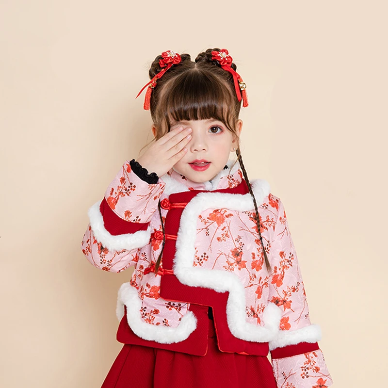 Новогодняя одежда для малышей; Hanfu; куртки для девочек; новогодний Детский костюм в стиле Танг; осенне-зимняя детская одежда для женщин