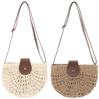 

JHD-2 Pcs Rattan Braided Bag Woven Bag Shoulder-Slung Hollow Beach Bag Holiday Beach Bag Mori Girl Small Fresh Straw Bag Crossbo
