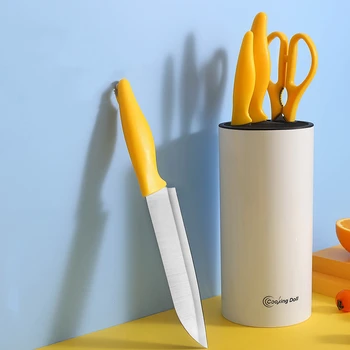 

Set of 5 Yellow Stainless Steel Kitchen Knife Set Slicer Chef Fruit Paring Chicken Bone Scissors Utility Gadgets Accessories