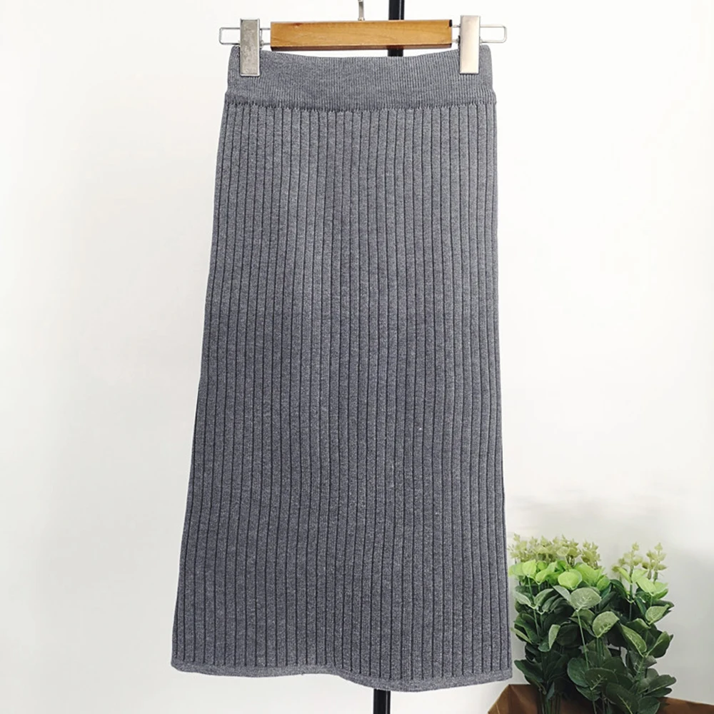 WENYUJH 60-80 см эластичная лента женские юбки осень зима теплая трикотажная прямая юбка ребристая юбка средней длины черная