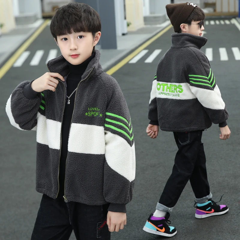 Boys plus cotton jacket lamb cashmere foreign thick wool sweater autumn and winter children outwear boys coat