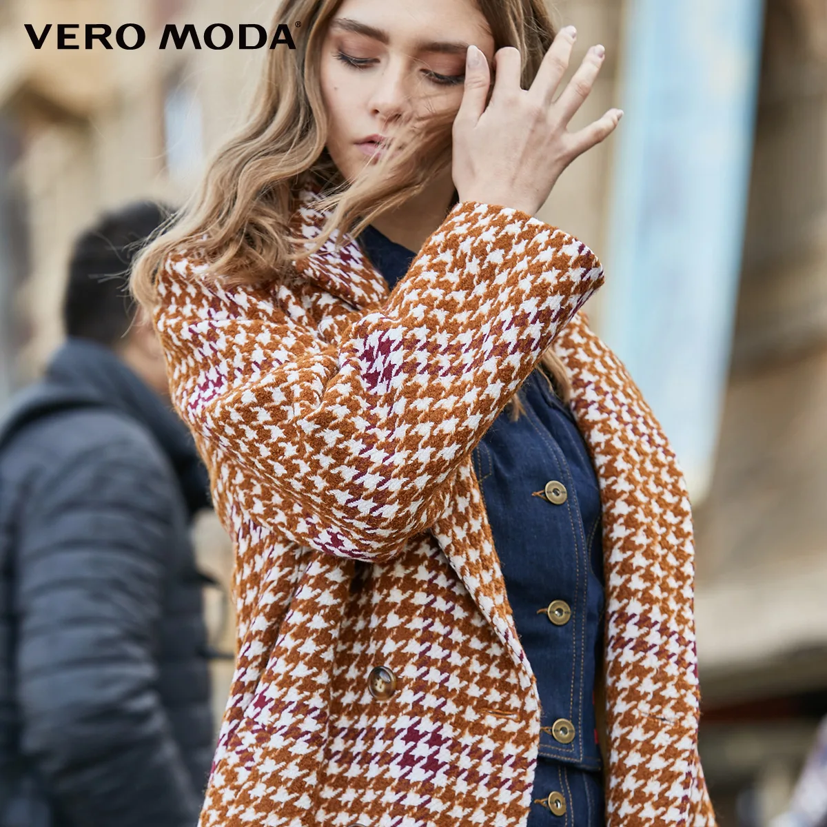 Vero Moda новое длинное шерстяное пальто из овечьей шерсти в клетку с завышенной талией | 319427511