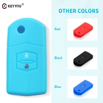 

KEYYOU Protecting Bag Red Silicone key Case Cover For Mazda 2 Button Flip Key 3 5 6