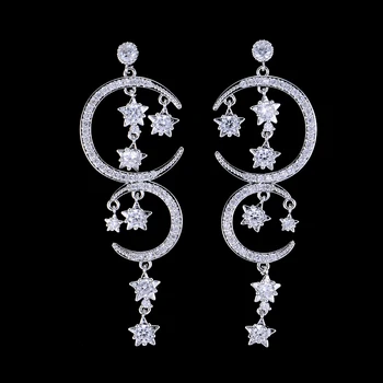 

LARRAURI High Quality Cubic Zirconia Fashion Jewelry Full Star Moon Pendant Earrings For Women Vintage Bohemian Silver Jewelry