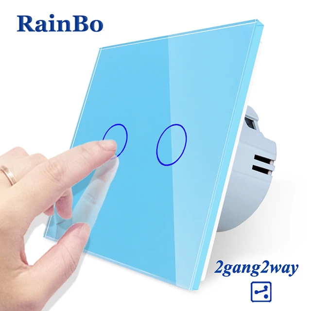 Rainbo настенный выключатель света дистанционного сенсорный выключатель Экран Кристалл Стекло Панель стена ЕС удаленные 110~ 250 В 2gang2way A1922CW/B - Цвет: Blue