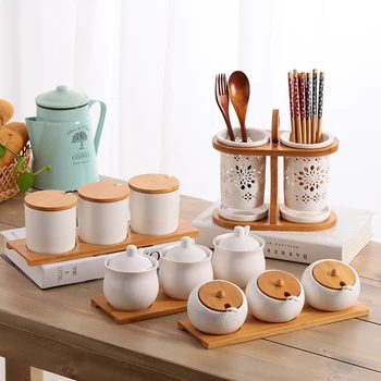 

Kitchen utensils creative ceramic seasoning bottle and sugar bowl seasoning box set household storage bottle kitchen storage jar