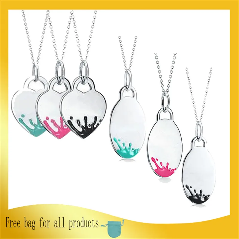 

1: 1 Original Model S925 Sterling Silver Necklaces Fashion Heart-Shape Splash Enamel Necklaces Ladies LOGO Jewelry Birthday Gift