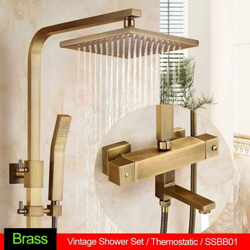 3 Speed Thermostatic Conjunto De Duche ванная комната Ретро дождевая Душевая система матовый латунный Смеситель для ванной кран настенный термостатический дождевой Душ Набор кран - Цвет: 3 Speed Thermostatic