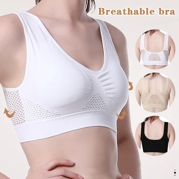 

Ladies Ultra-Comfort Hollow Mesh Underwear Bra Tops Women Breathable Plus Size Fitness Underwear Tops