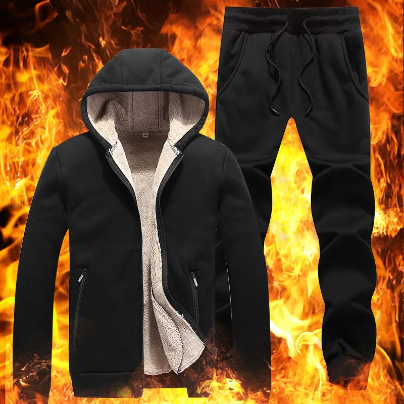 

Hoodie Suit Men's Autumn & Winter Brushed And Thick Leisure Sports Suit Large Size Berber Fleece Pants Warm Two-Piece Set