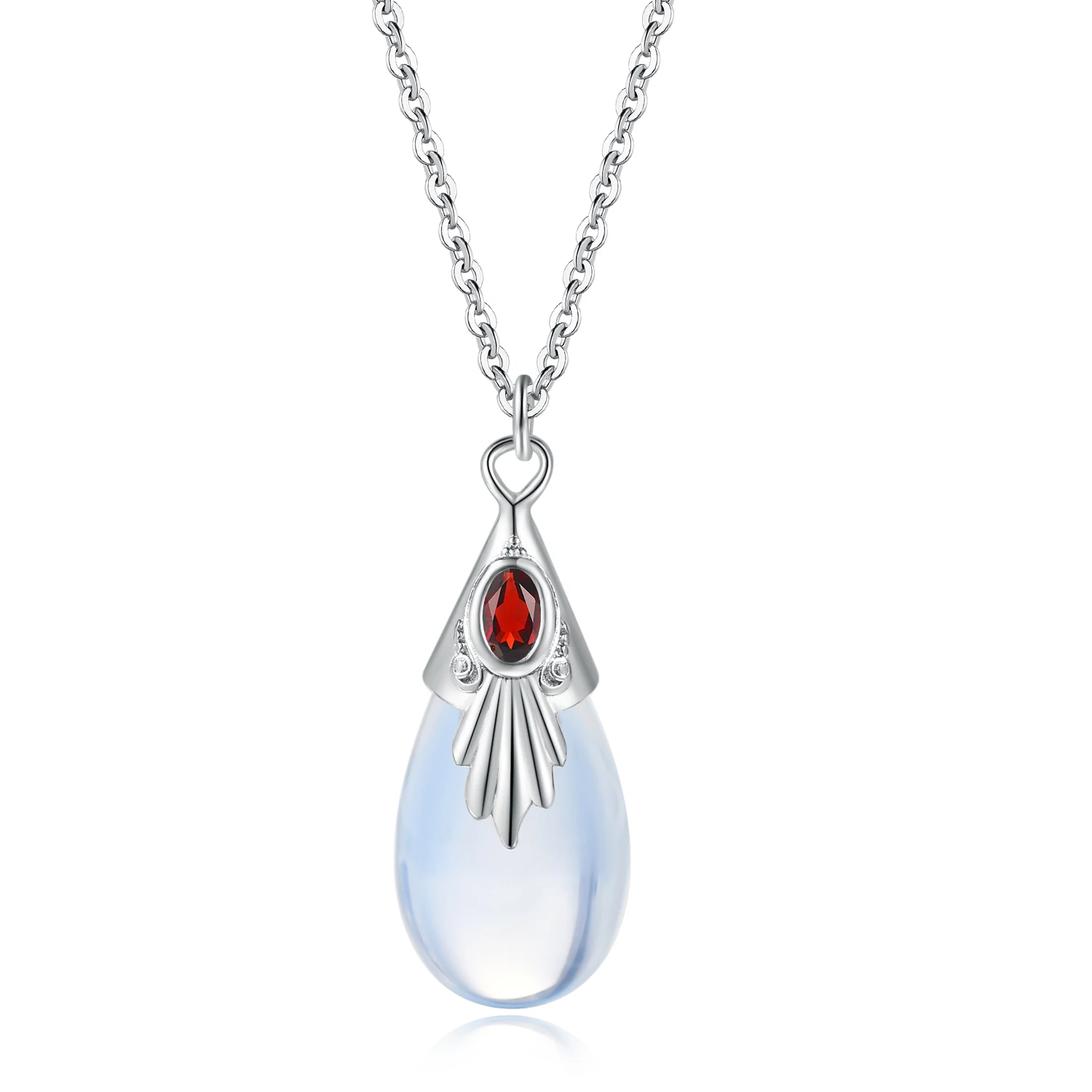 Двойная ярмарка, дизайн, каплевидный полудрагоценный лунный камень, подвеска, ожерелья для женщин, циркон, серебряный цвет, модное ювелирное изделие, KAN195 - Окраска металла: Red