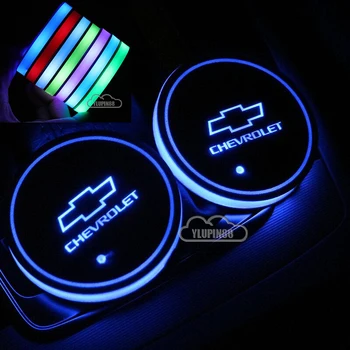 

2 Car Led Cup Light Mat Auto Logo LED Light Pad for Chevrolets Cruze Captiva Lacetti Aveo Niva Trax Onix Car Accessories Gadgets
