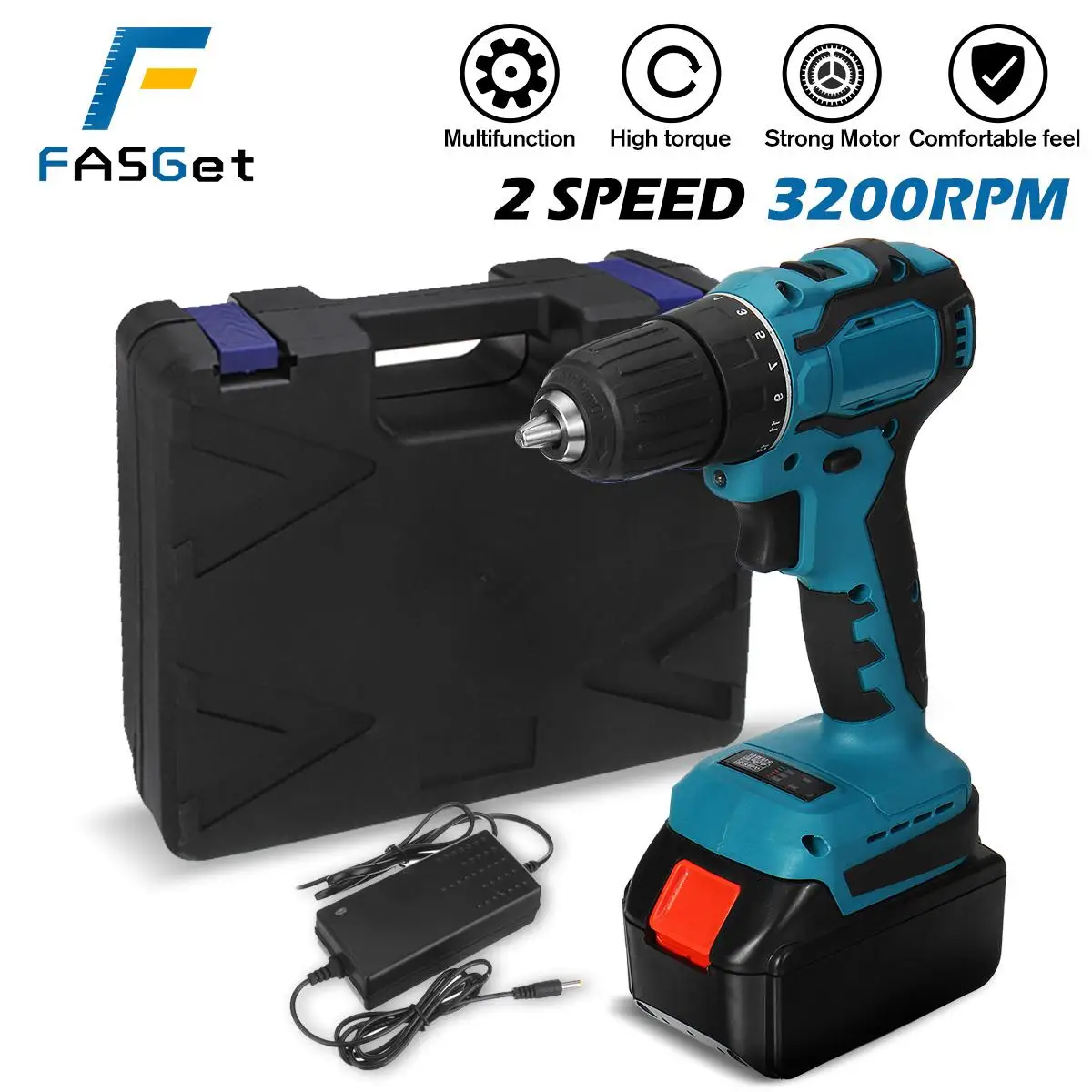 3200/min 48V Cordless Electric Impact Drill 450Nm Torque Driver Kit