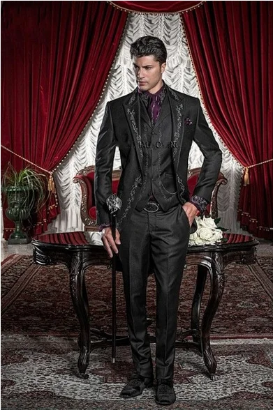 Новое пальто брюки дизайн вышивка мужской костюм Slim Fit 3 шт. Блейзер на заказ смокинг жениха модные Пром мужские костюмы Terno Masculino