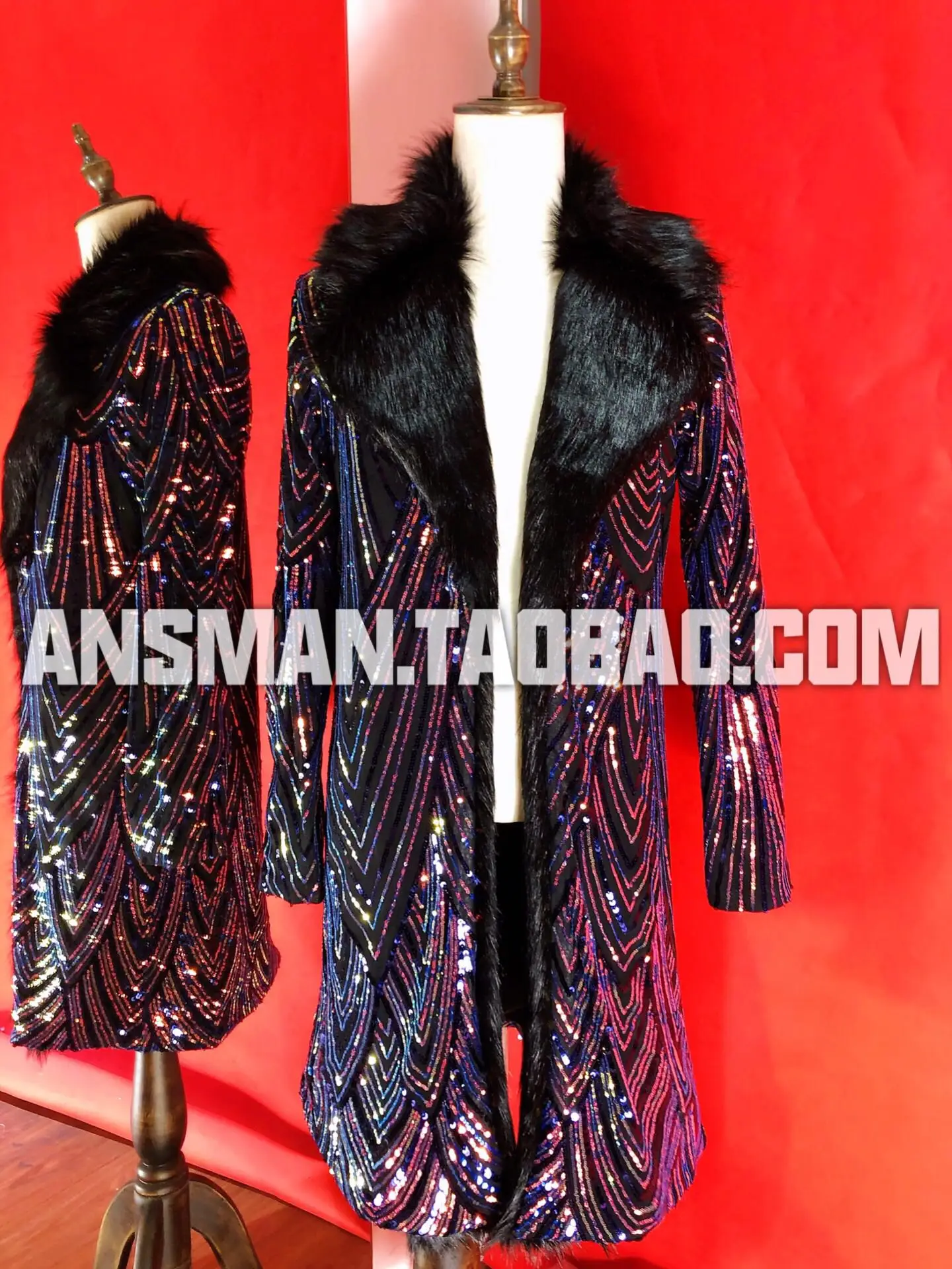 Мужская Меховая куртка с блестками, GOGO, атмосферный певец, бар, ночной клуб, ds шоу, костюм, красный, неровный, имитация лисьего меха, травяной костюм