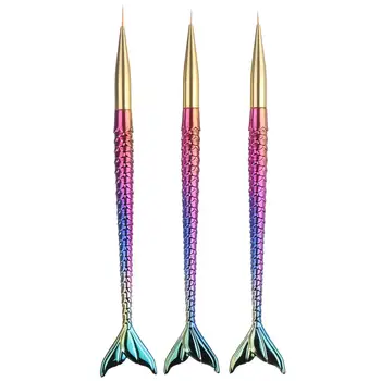 

Monja 3Pcs/set 7/10/11mm Nail Art Gold Silver Mermaid Stripes Lines Liner Painting Brush Flower Design Drawing Pen Manicure Tool