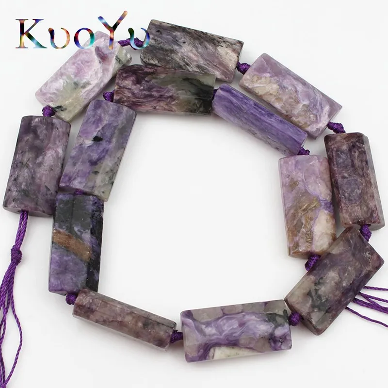 14x28mm Natural Genuine Charoite Stone Beads Rectangle Loose Spacer Bead For Jewelry Making Diy Pendant Bracelets Necklace 15&quot |