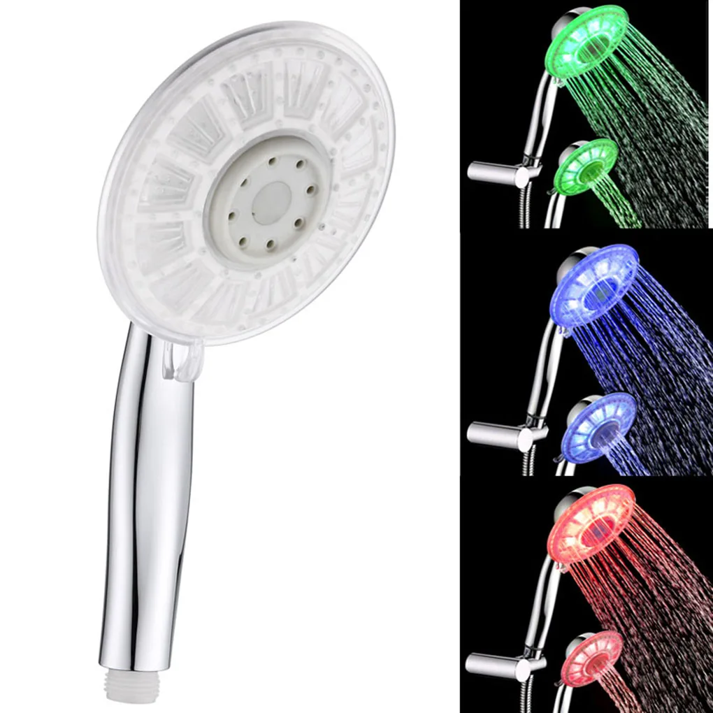 

Led Rain Shower Head Water Temperature Controlled Color Bath Head Shower Sprayer Handheld 7-Color LED Lights Bathroom Showerhead